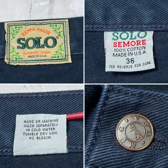 Vintage SOLO SEMORE Wide Leg Jeans SIZE 34 x 27 Indigo RAW HEM Dark Indigo Denim